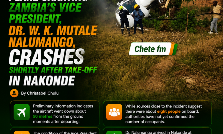 Reports Claim Aircraft Carrying Vice President Mutale Nalumango Involved in Incident Near Nakonde