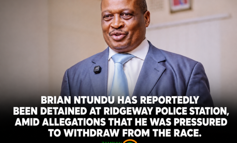 Gwembe independent parliamentary aspirant Brian Ntundu has reportedly been detained at Ridgeway Police Station, amid allegations that he was pressured to withdraw from the race.