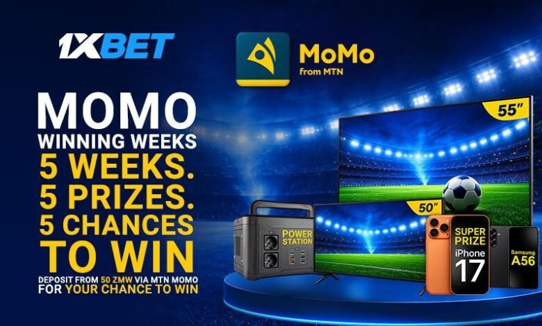 MoMo Winning Weeks by 1xBet 5 Weeks, 5 Prizes and 5 Chances to Win in Zambia